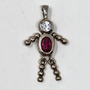Vintage Sterling Silver Dark Pink Tourmaline October Birthstone Pendant